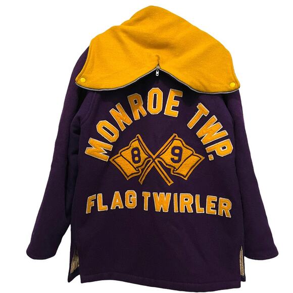 1989 Monroe Flag Twirler Varsity Letterman Jacket Tracy Purple Gold Size L XL - Picture 3 of 16